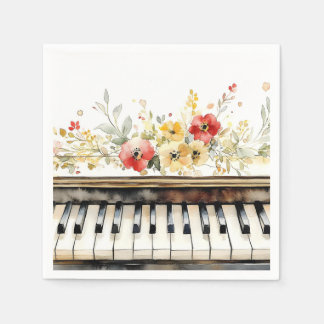 Piano Keys and Flowers Napkin