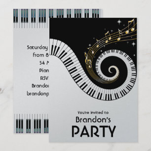 Piano Keys and Gold Music Metallic Invitations
