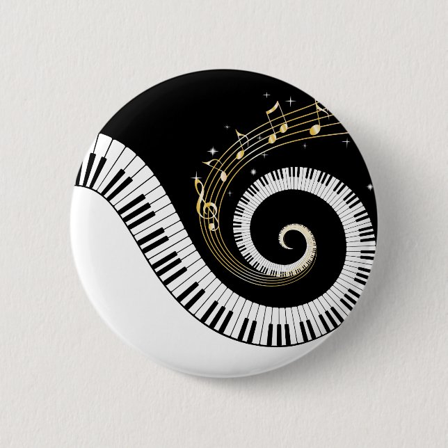 Piano Keys and Gold Music Notes 6 Cm Round Badge (Front)
