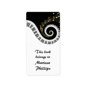 Piano Keys and Gold Music Notes Bookplates Label