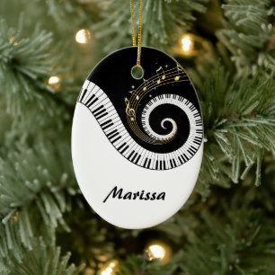 Piano Keys and Gold Music Notes Ceramic Tree Decoration