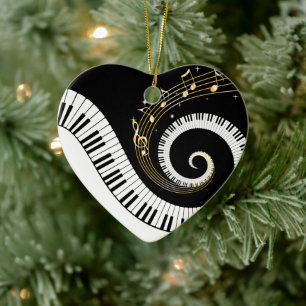 Piano Keys and Gold Music Notes Ceramic Tree Decoration