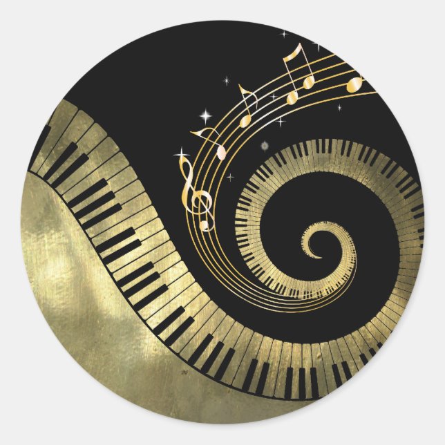 Piano Keys and Gold Music Notes golden Stickers (Front)