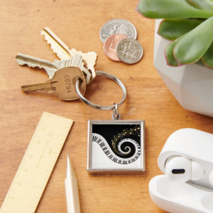 Piano Keys and Gold Music Notes Keychain