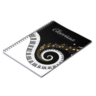 Piano Keys and Gold Music Notes Notebook