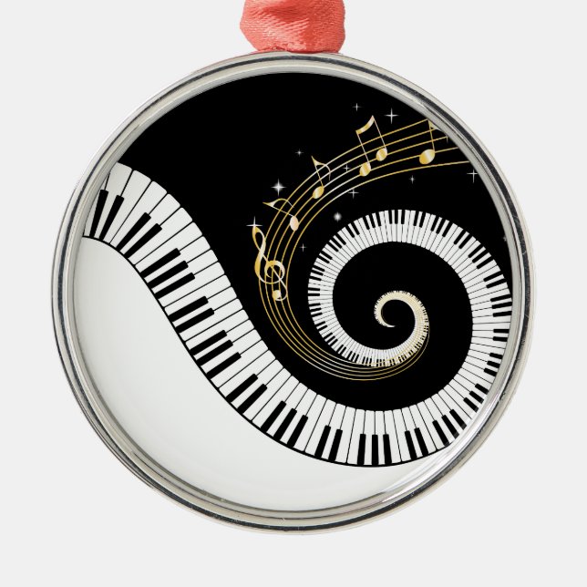 Piano Keys and Gold Music Notes Pendant Ornament (Front)