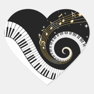 Piano Keys and Gold Music Notes Stickers