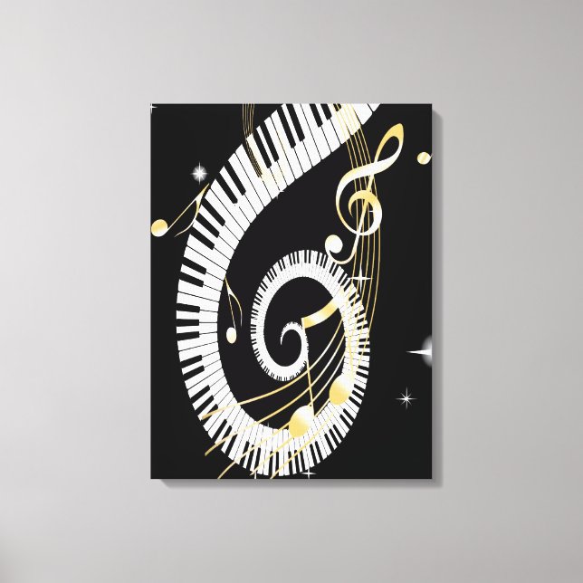 Piano Keys and Golden Music Notes Canvas Print (Front)