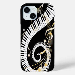 Piano Keys and Golden Music Notes iPhone 15 Case