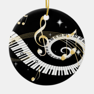 Piano Keys and Golden Music Notes Ceramic Tree Decoration