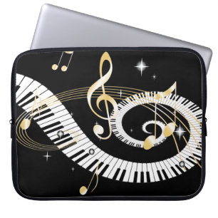 Piano Keys and Golden Music Notes Laptop Sleeve