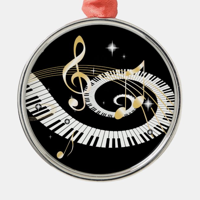 Piano Keys and Golden Music Notes Metal Tree Decoration (Front)