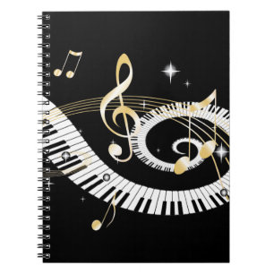 Piano Keys and Golden Music Notes Notebook