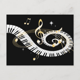 Piano Keys and Golden Music Notes Postcard