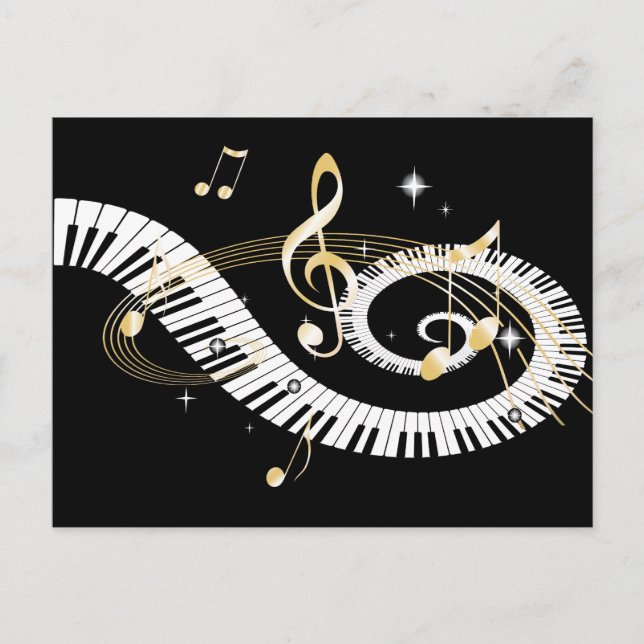 Piano Keys and Golden Music Notes Postcard (Front)