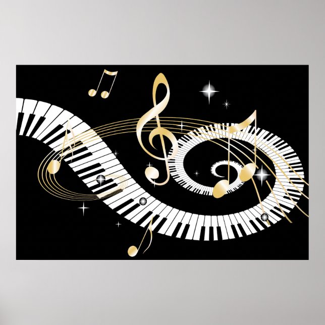 Piano Keys and Golden Music Notes Poster (Front)