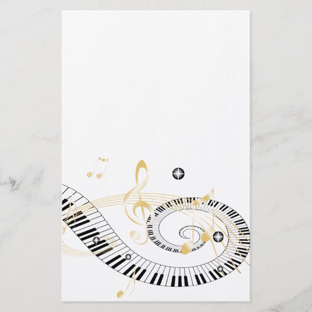 Piano Keys and Golden Music Notes Stationery (Front)
