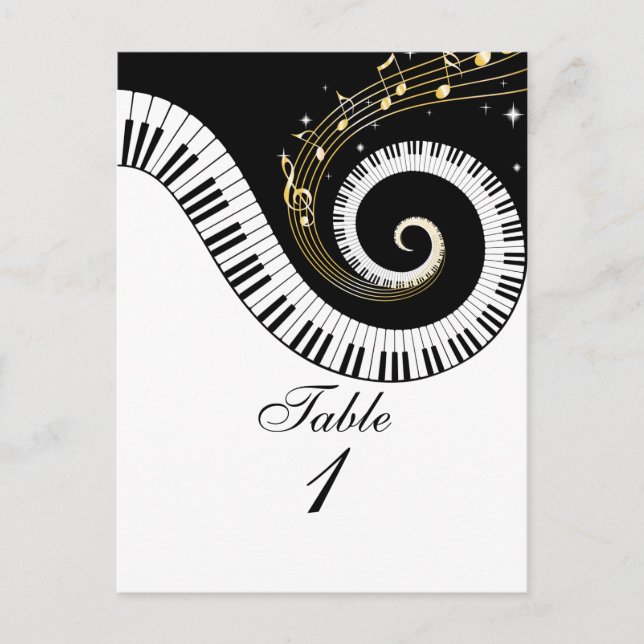 Piano Keys and Golden Music Notes Table Number Postcard (Front)