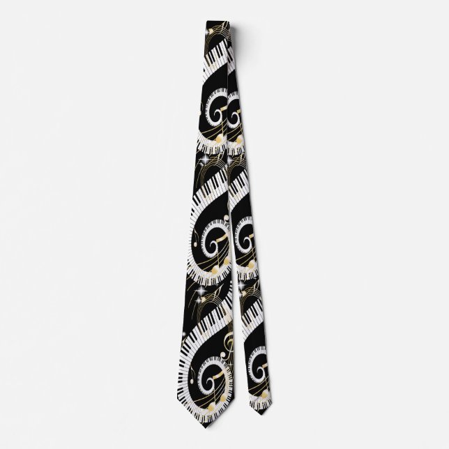 Piano Keys and Golden Music Notes Tie (Front)