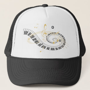 Piano Keys and Golden Music Notes Trucker Hat