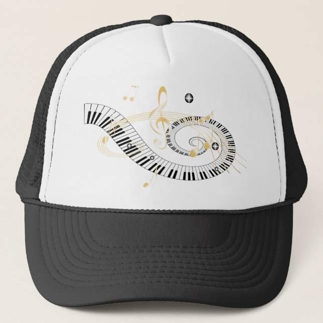 Piano Keys and Golden Music Notes Trucker Hat (Front)