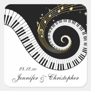 Piano Keys and Golden Music Notes Wedding Square Sticker