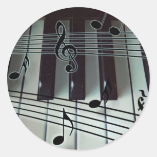 Piano Keys and Music Notes Classic Round Sticker