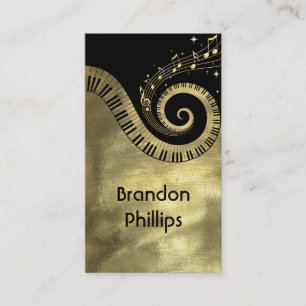Piano Keys and Music Notes Golden Business Card