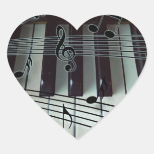 Piano Keys and Music Notes Heart Sticker