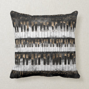Piano keys and Notes - Watercolor and gold Cushion