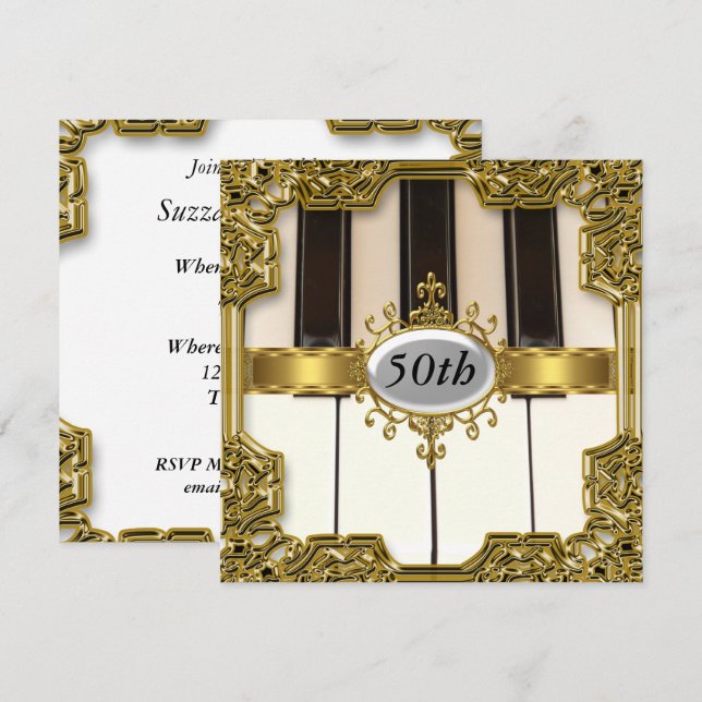 Piano Keys Birthday Party Glamour Hot Invitation (Front/Back)