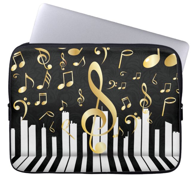 Piano keys black gold Music Note Laptop Sleeve (Front)