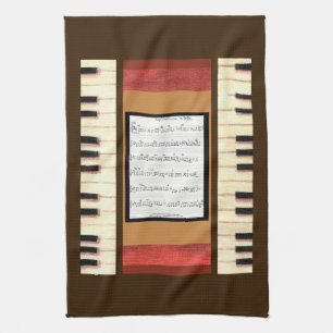 Piano keys border sheet song music kitchen towel