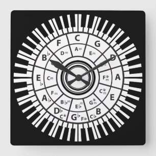 Piano Keys Circle of Fifths Square Wall Clock