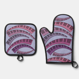 Piano Keys Curved Oven Mitt & Pot Holder Set