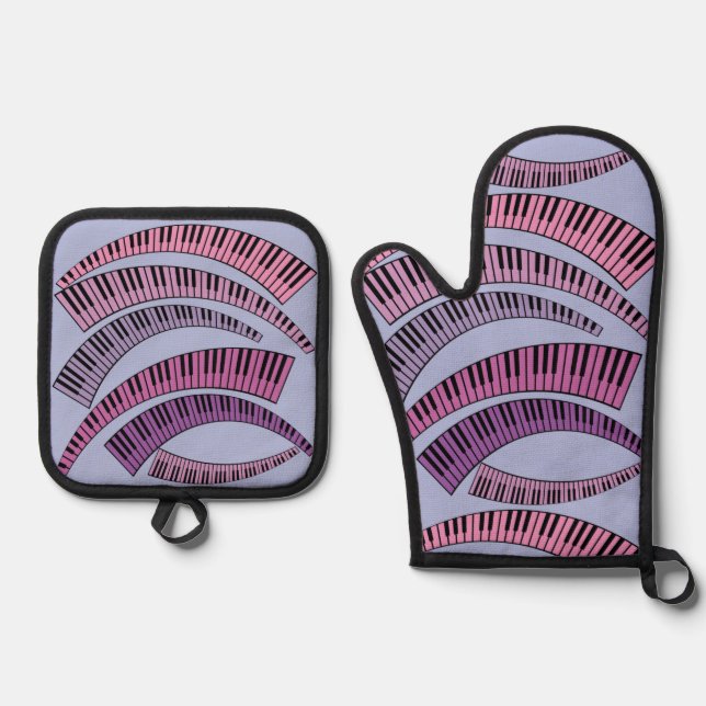 Piano Keys Curved Oven Mitt & Pot Holder Set (Front)