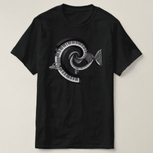 Piano Keys DNA Spiral Skeleton Hand Art Design T-Shirt