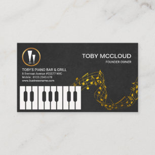 Piano Keys Gold Floating Musical Notes Business Card