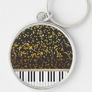 Piano Keys Gold Polka Dots Pattern Key Ring