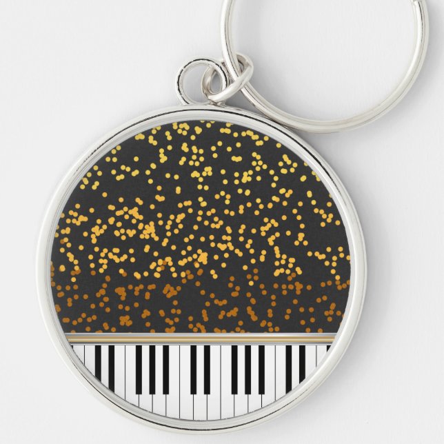 Piano Keys Gold Polka Dots Pattern Key Ring (Front)