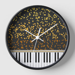 Piano Keys Gold Polka Dots Pattern Wall Clock