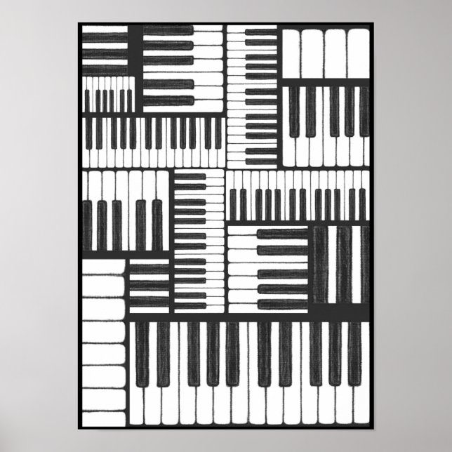 Piano Keys in Charcoal Music Art Print (Front)