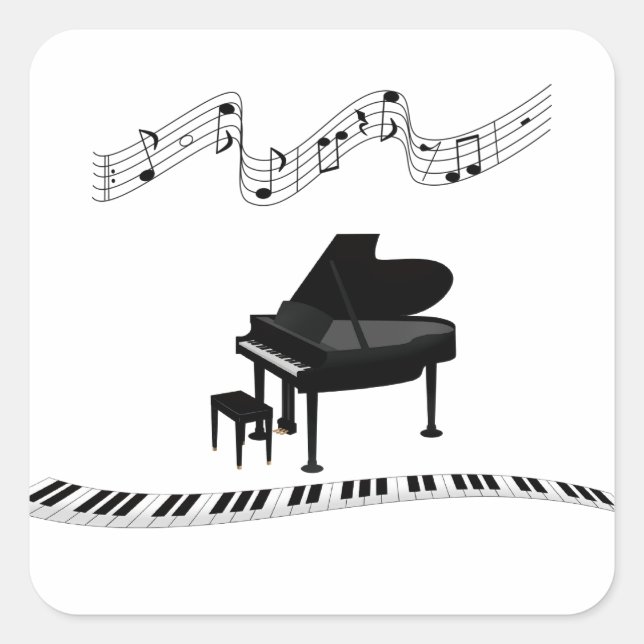 Piano keys, keyboard, and musical notes square sticker (Front)