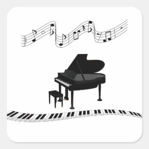 Piano keys, keyboard, and musical notes square sticker