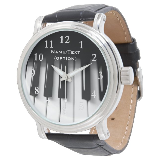Piano Keys Men's Vintage Black Leather Watch (Angled)