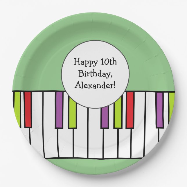 Piano Keys Music Birthday Party Age Personalised Paper Plate (Front)