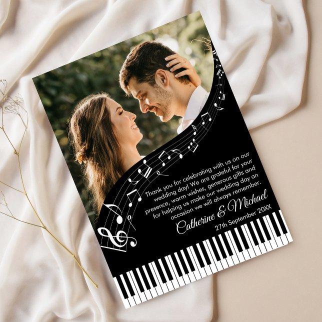 Piano Keys Music Black & White Photo Wedding Thank You Card (Creator Uploaded)
