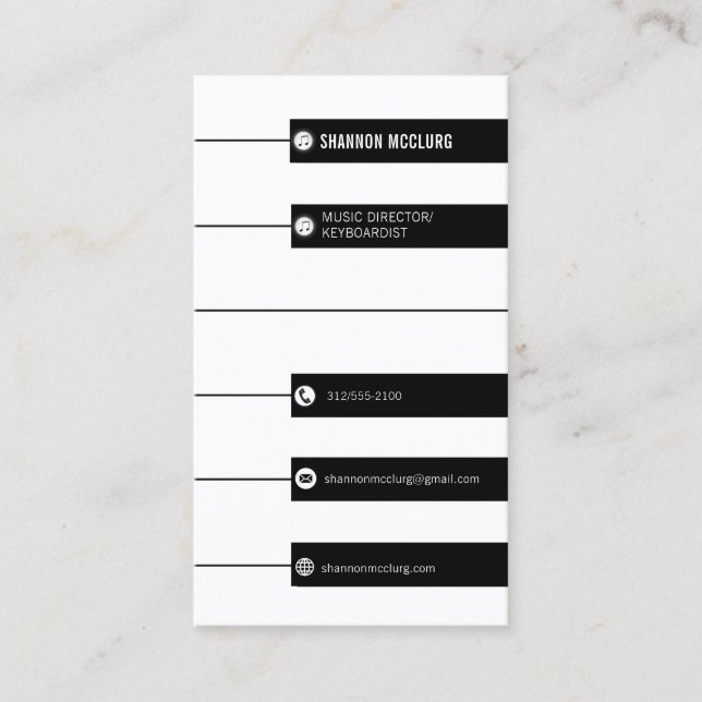 piano keys music director vertical business card (Front)