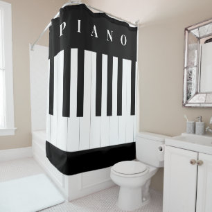 Piano Keys Music Keyboard Instrument Black White Shower Curtain