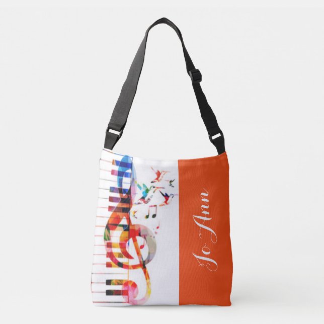 Piano Keys Music Notes & Hummingbirds Crossbody Bag (Front)